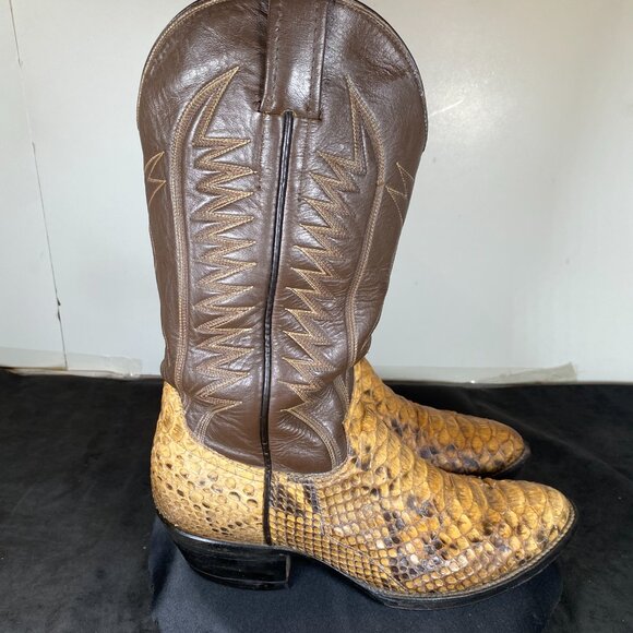 Vintage Men's Pre-Owned Exotic Python Snake Cowboy Boots, Made in Mexico, Sz. 10 - Picture 6 of 10